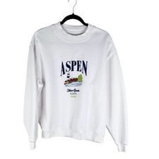 Pacsun Vintage Style Aspen Silver Queen City White Embroidered Sweatshirt Size M