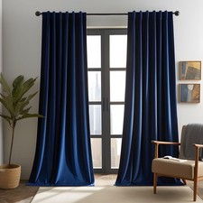 Navy Blue Velvet Curtains 90 inches Long Luxury 85 Blackout Curtains for Bedr...
