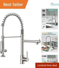 Commercial Pull Down Kitchen Faucet Brushed Nickel with Spray Stainless Steel