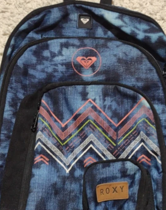 Mochila Roxy Noble Trek Feminina Meninas Logotipo Azul Rosa Bolsa Escolar - Imagem 2 de 4