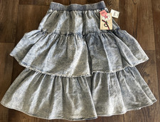 Vintage Acid Wash Denim TIERED Skirt Womens SZ 11-12 80s 90s U.S.A. NWT NOS