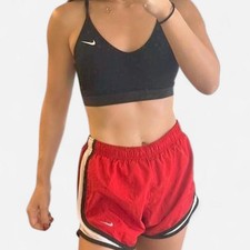 Nike red  black sports bra and shorts set with white side panels, bra size M