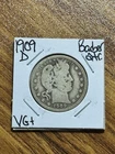 1909 D Barber Silver Quarter Nice VG Very Good U.S. 25c Coin (Raw14464) E