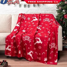 Soft Reindeer Snowflake Throw Blanket Cozy Microfiber Plush Home Decor New