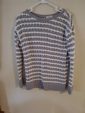 Womens Crochet Loft Sweater Size Small Gray White