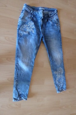 TREDY Stretch Jeans Hose XL 44 Strass wNEU Ungetragen Hoher Bund Blau