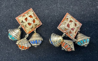 MULTICOLORED VINTAGE GAS BIJOUX ST. TROPEZ SIGNED BOUTIQUE CLIP-ON EARRINGS 2.5 