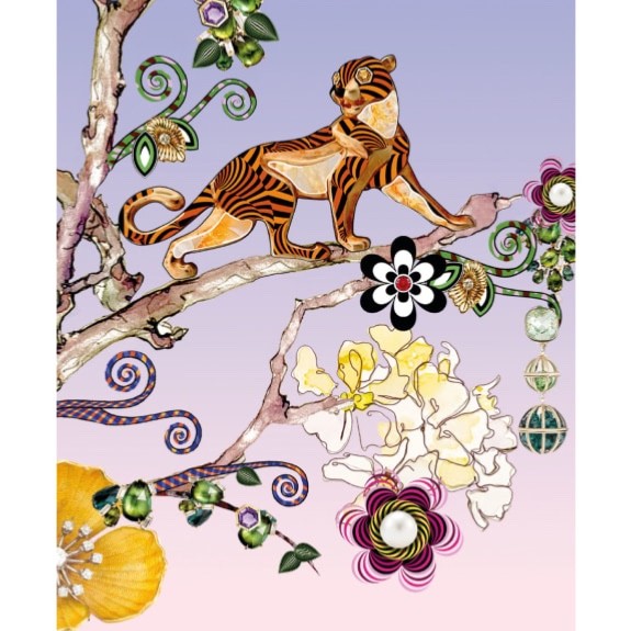 Tree of Life Tiger Blank Art Greeting / Birthday Card  Flowers Mary  Katrantzou