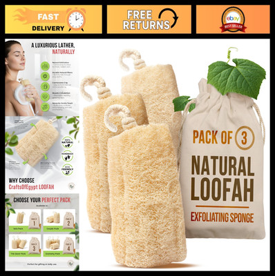 Plant-Based Luffa Body Scrubber - Luxury Spa Shower Sponge for Face & Body, 3 Pa