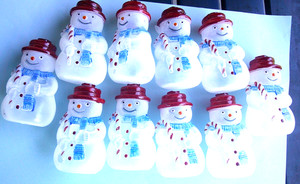 10  Vintage Blow Mold Plastic Snowman Replacement Light Covers for String Lights