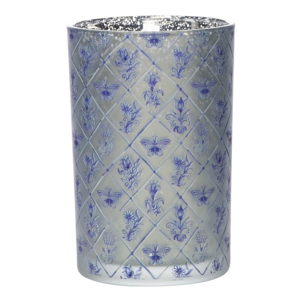 INNA-Glas Teelichthalter Celestina, Blau-Matt-Silber-GläNzend, 18Cm, Ø12Cm-image