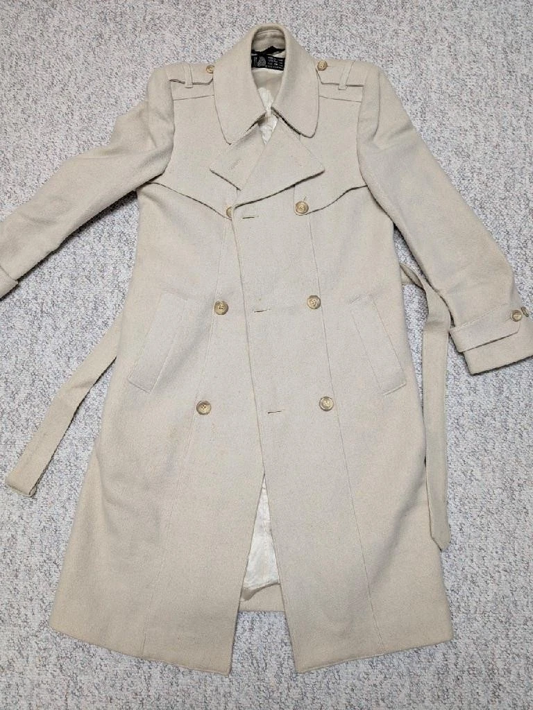 vintage OVERCOAT wool BELTED off-white 36 sherlock AMERICAN MALE slim XS image 9
