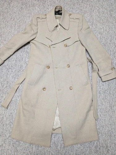 vintage OVERCOAT wool BELTED off-white 36 sherlock AMERICAN MALE slim XS image 9