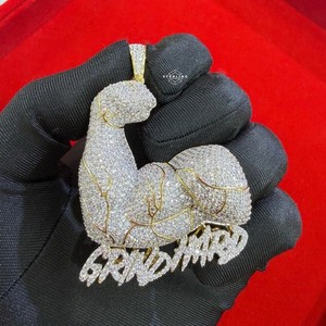 Authentic Grind Hard Iced Muscle Pendant 14k Gold Plated Bling + AntiTarnish Rope Chain