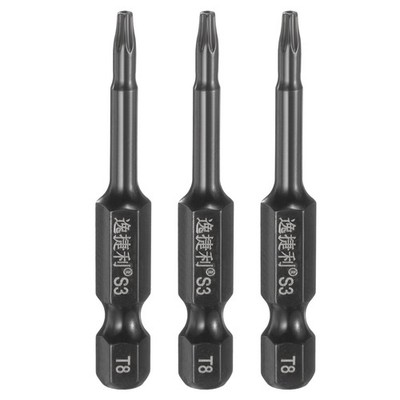 3pcs T8 Magnetic Torx Screwdriver Bits 1/4'' Hex Shank 50mm Length, Black