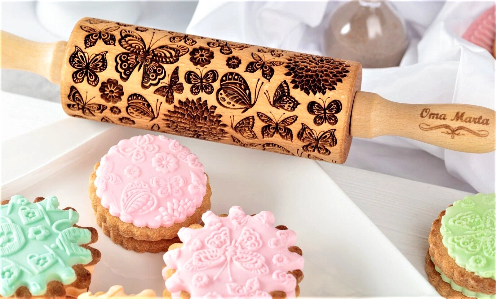 Butterfly cookie mold Mothers Day gift Springerle mold Embossed rolling pin