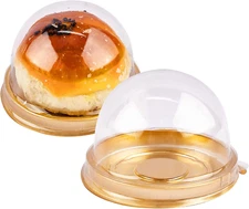 50 Pack Bundt Cake Containers Clear Plastic Cupcake Box Dome Lids (Gold Base)