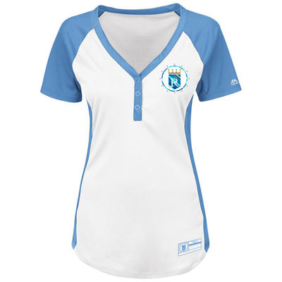 Majestic Kansas City Royals Women's Cooperstown League Diva V-Neck Henley  Shirt