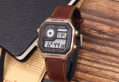 Buy Casio Digital Brown Leather Strap Watch AE1200WHL-5A AE