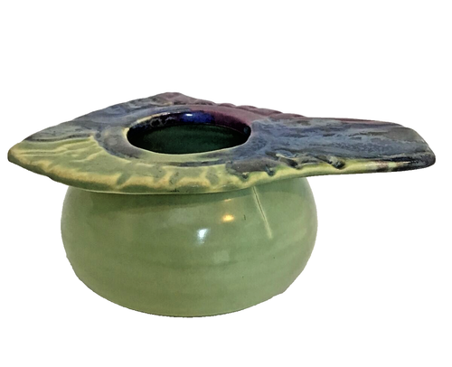Original Studio Art Pottery - Green Blue Ikebana Vase Flower Frog Floral Signed