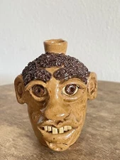 Sandy Cole Mini Face Jug Signed 2008 3.25"H Mint Condition Gold Mustard NC