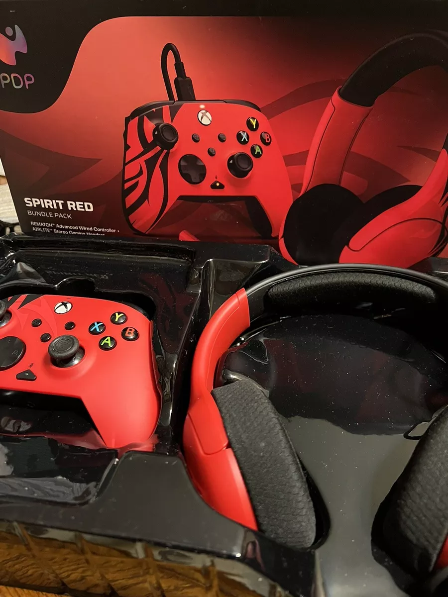 PDP Spirit Red Bundle Pack: REMATCH Advanced Wired Controller & AIRLITE  Wired Headset For Xbox Series X