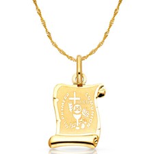 14K Yellow Gold Communion Charm Pendant with 1.8mm Singapore Chain Necklace