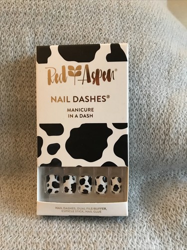 Black And White Cow Print, Short, Square, Shiny Press On Nails