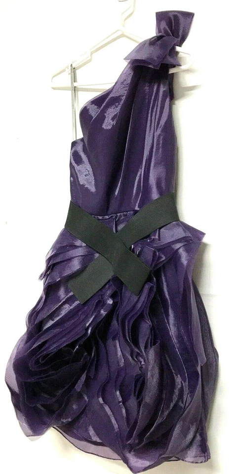 Vestido de organza blanco de Vera Wang púrpura de un hombro VW360012 talla 4 Foto 3 de 4
