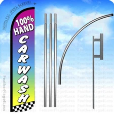 100% HAND CAR WASH - Windless Swooper Flag 15' KIT Feather Banner Sign rainbow z