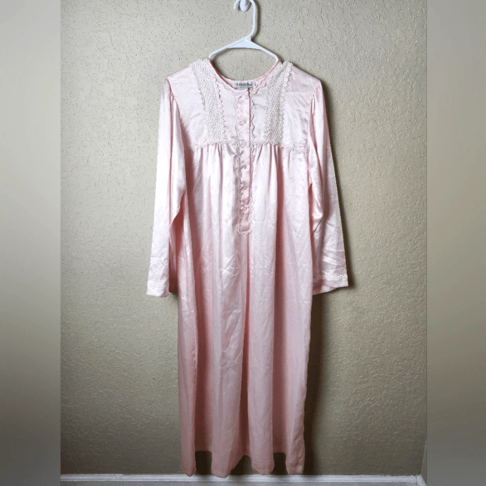 Abito da notte vintage Christian Dior pizzo manica lunga rosa taglia M nuovo