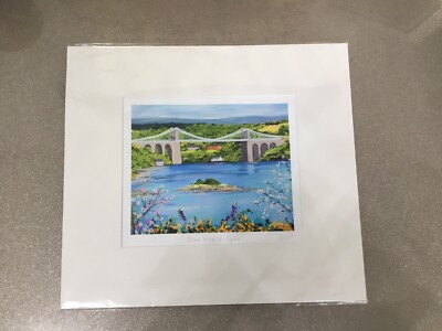 Menai Bridge In Spring Mounted Art Print Anglesey Wales New Gift Idea 13  X 12 