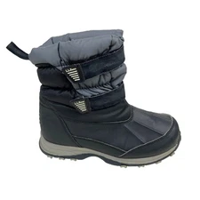 LL Bean Kids Gray Black Waterproof Hook Loop Mid Calf Winter Boots Size 3 289143