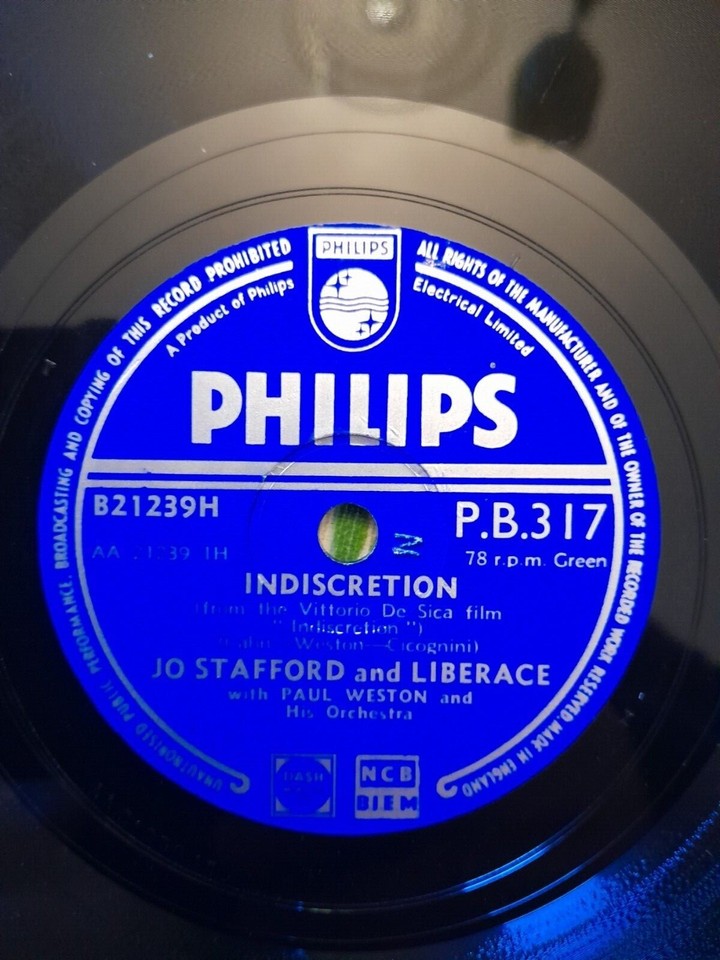 Jo Stafford and Liberace Indiscretion / April And You 10 inch 78