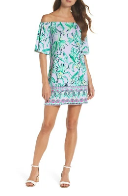 Lilly Pulitzer Fawsett Épaule Dénudée Robe Droite Clair Lilas Verbena Neuf - Photo 1/4