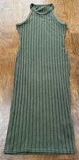 Ladies Halterneck Ribbed Bodycon Dress Green Size Large