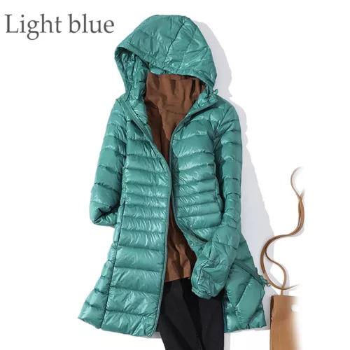 Winter Packable Ultralight Long Down Hooded Women Jacket Puffer Parka Coats - Picture 24 of 36