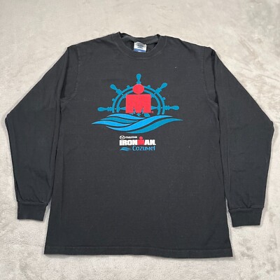 Ironman Triathlon Finisher Shirt Mens Size Medium Black Long