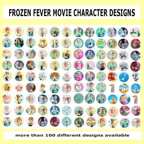 100 Precut FROZEN FEVER CHARACTER BOTTLE CAP CHARM TRAY IMAGES 1 inch ELSA ANNA - Picture 1 of 2