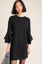NEW ANTHROPOLOGIE Claudette Ruffled Sweater Dress XS Black