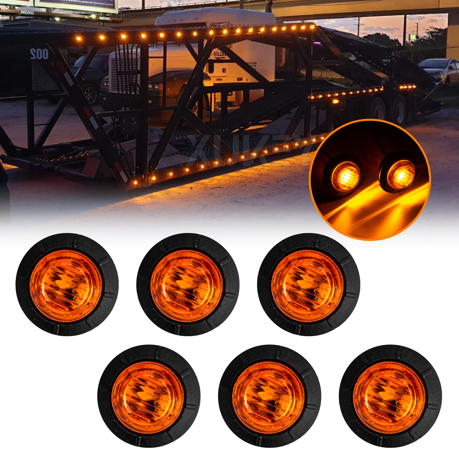 6-Piece Amber LED Side Marker Indicator Lamp for Trucks Trailers Buses 12V 24V