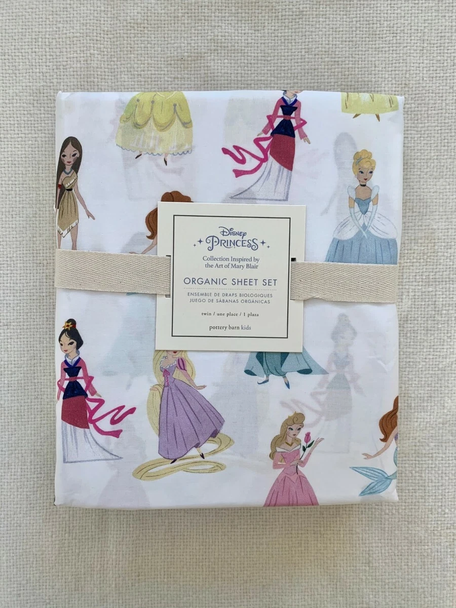 Pottery barn kids Organic Disney Princess Sheet set Twin Blue Pink white