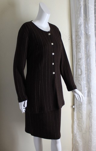 Peruvian Connection Sz M Chic Brown Baby Alpaca Cardigan Skirt Suit Set Sweater - Picture 7 of 8