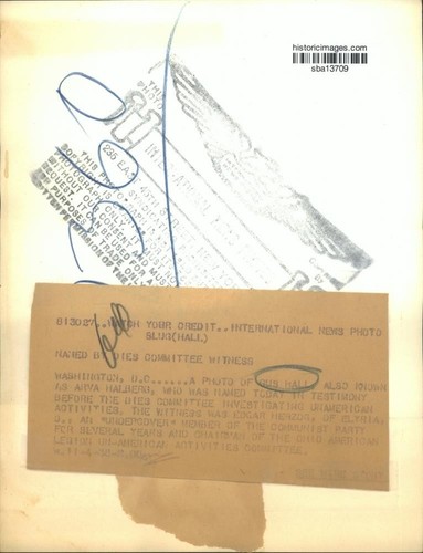 1938 Pressefoto Gus Hall alias Arva Halbern benannt als Dies Komitee Zeugin - Bild 2 von 2