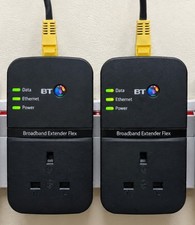 2 x BT Broadband Extender Flex 500 Passthrough Powerline Adapters + 2 x Ethernet