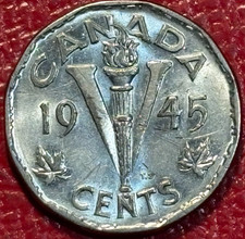 HIGH GRADE  AU DETAILS VICTORY 1945 CANADIAN CANADA 5 CENTS-(SCRATCHES) -NOV406