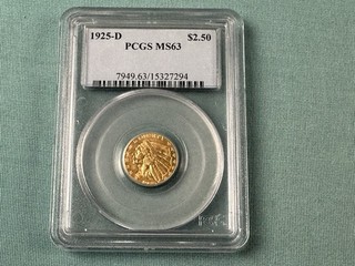 1925 D US 2 1/2 Dollar Quarter Eagle Gold Uncirculated $2.50 Indian MS63 PCGS