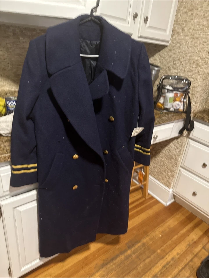 VINTAGE LOEHMANN’S Navy Wool Military Coat Dress Gold Buttons Sz 6 PETITE - Image 4 of 4