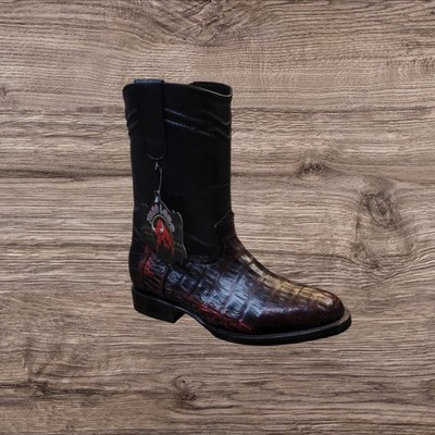 Toro Loco Men's Genuine Caiman Belly Round Toe Boots - Black Cherry