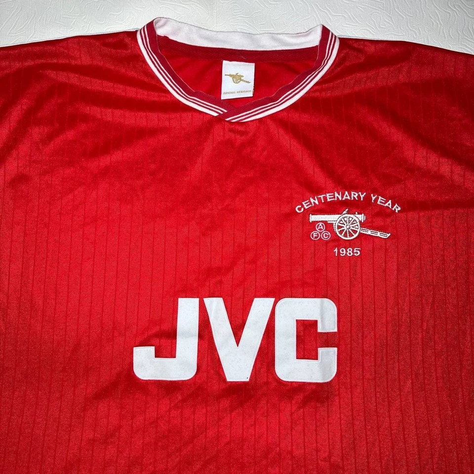 1985 年百年纪念 JVC 阿森纳传统衬衫红色上好二手 XL 码 — 第 2/4 张图片